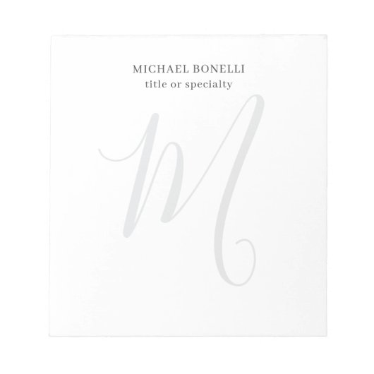 Bloc-note Professional Plain Modern Minimalist Monogrammed (Devant)