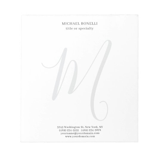 Bloc-note Professional Plain Modern Minimalist Monogrammed (Devant)