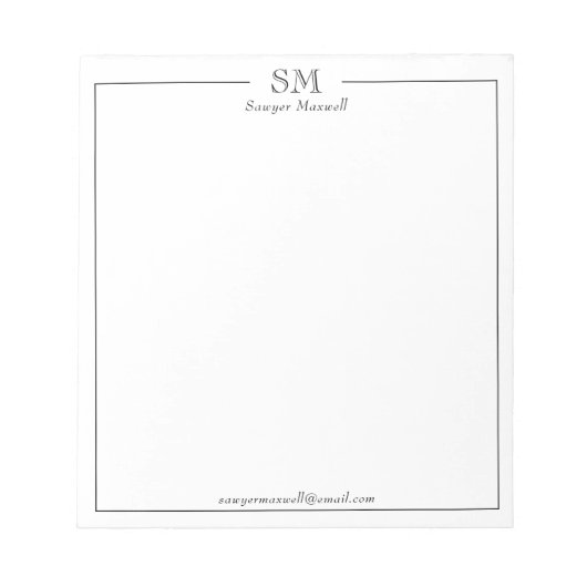 Bloc-note Professionnel Minimaliste Nom Monogramme Entrepris (Devant)