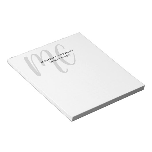 Bloc-note Professionnel Moderne Monogramme Minimaliste (Incliné)