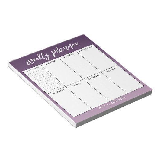 Bloc-note Programmateur hebdomadaire Script moderne violet O (Incliné)