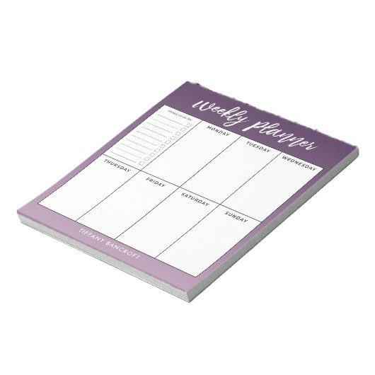 Bloc-note Programmateur hebdomadaire Script moderne violet O (Tourné)