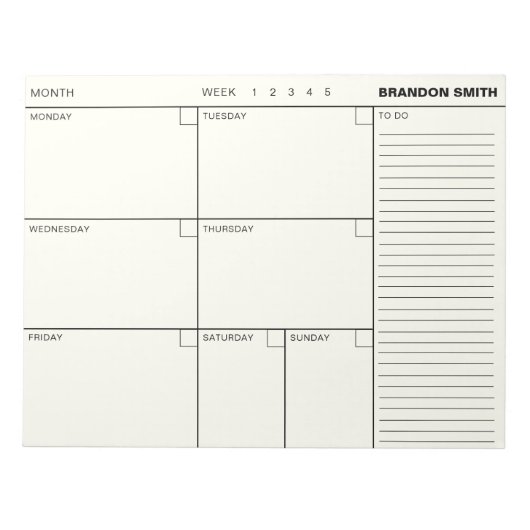 Bloc-note Programme hebdomadaire minimaliste personnalisé (Devant)