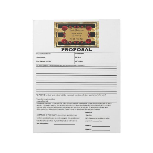 Bloc-note Proposition de Roses Black Gold Gem (Tourné)