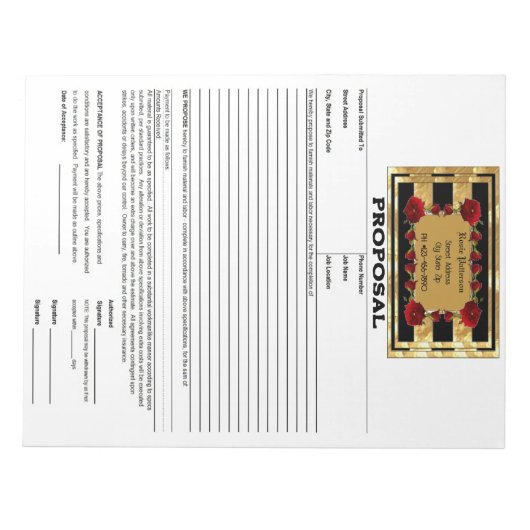 Bloc-note Proposition de Roses Black Gold Gem (Devant)