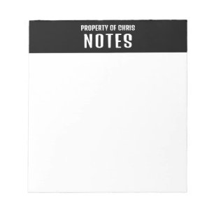 Bloc-note Propriété De Nom Personnalisé Noir Et Blanc
