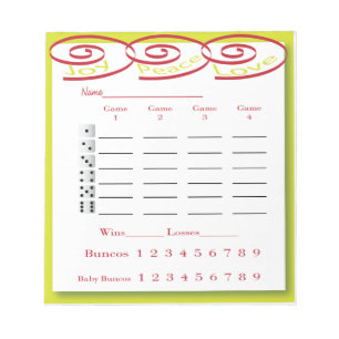 Bloc-note protection de score de bunco - joie, paix, amour