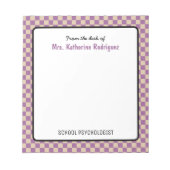 Bloc-note Psychologue de l'école Motif Retro Check sur mesur (Devant)