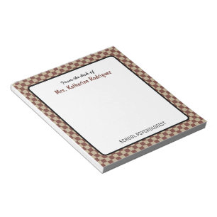 Bloc-note Psychologue de l'école Motif Retro Check sur mesur