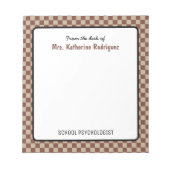 Bloc-note Psychologue de l'école Motif Retro Check sur mesur (Devant)