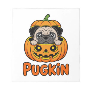 Bloc-note Pugkin d'Halloween, chien pug citrouille