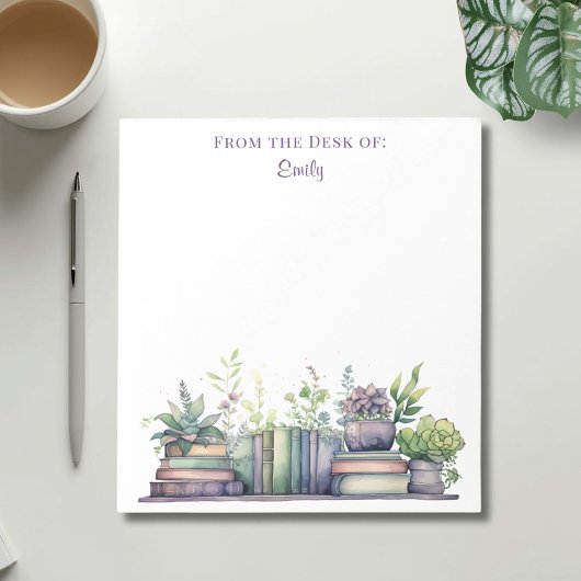 Bloc-note Purple and Green Watercolor Plant and Book