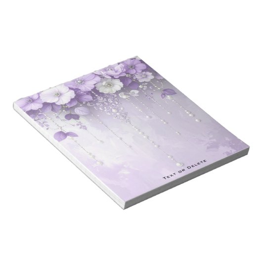 Bloc-note Purple Flowers with Dangling Pearls Notepad (Incliné)
