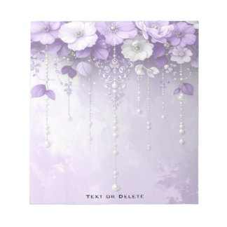 Bloc-note Purple Flowers with Dangling Pearls Notepad