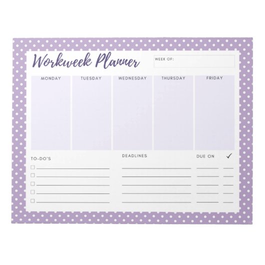 Bloc-note Purple polka dot Workweek Planner Notepad (Devant)