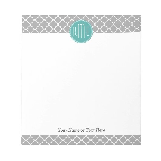 Bloc-note Quatrefoil gris avec Monogramme de menthe personna (Devant)