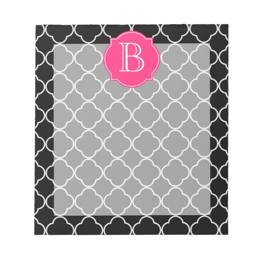 Bloc-note Quatrefoil noir et blanc avec Monogramme (Devant)