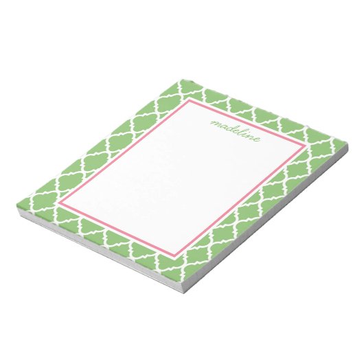 Bloc-note Quatrefoil vert | Preppy rose et verte (Tourné)