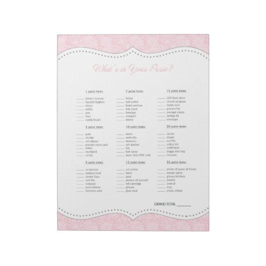 Bloc-note Qu'est-ce qu'il y a dans ton sac Rose Gris Damassé (Tourné)