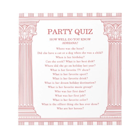 Bloc-note Quiz de fête grecque budgétaire (Devant)