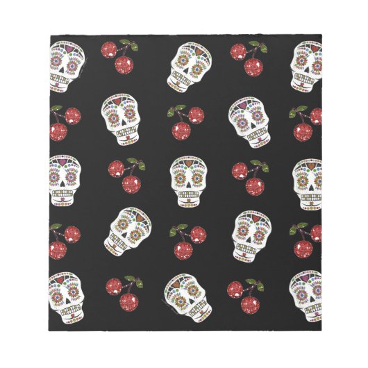 Bloc-note RAB Rockabilly Sugar Skulls Cherries On Black (Devant)