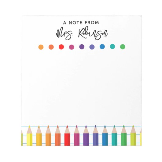 Bloc-note Rainbow Crayons Kindergarten Enseignant (Devant)