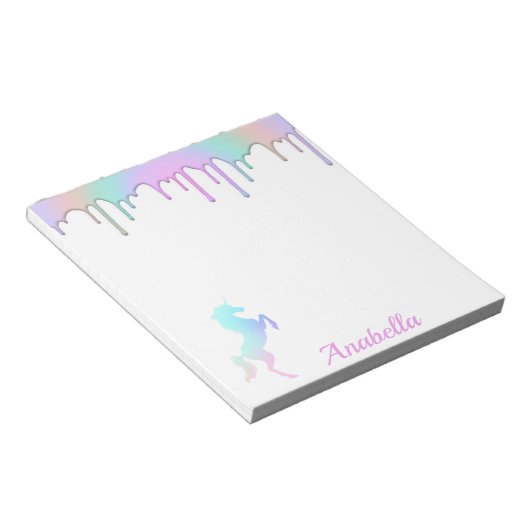 Bloc-note Rainbow Holographic Drips Unicorn Custom Name (Incliné)