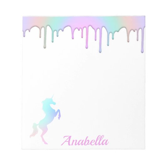 Bloc-note Rainbow Holographic Drips Unicorn Custom Name (Devant)
