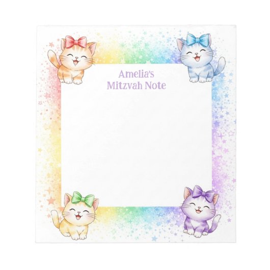 Bloc-note Rainbow Kittens personnalisé Mitzvah Notes Bloc-no (Devant)