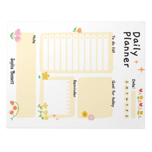 Bloc-note Rappels de planification quotidienne Floral (Devant)