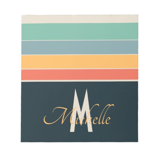 Bloc-note Rayure Rétro 70 Navy Blue & Moutarde Monogramme No (Devant)