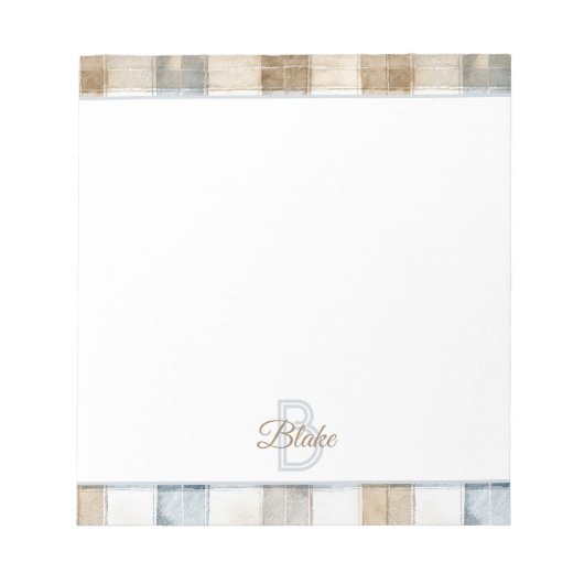 Bloc-note Râyures Bleu Crème Brun Tan Nom Initiale (Devant)