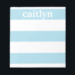 Bloc-note Rayures de rugby bleu clair personnalisées<br><div class="desc">Ces blocs-notes sont lumineux et gais et feront un cadeau parfait ou un ajout à votre bureau. Customisez le bloc-notes avec un nom à l'aide du formulaire modèle. Utilisez la fonction "Customiser" pour choisir une couleur de bande différente.</div>