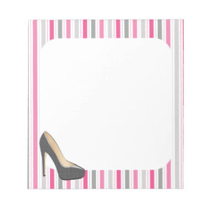 Bloc-note Rayures roses et grises avec le stylet gris