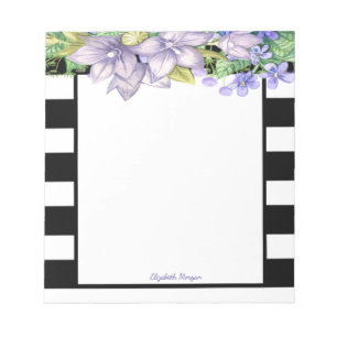 Bloc-note Rayures stylées, Fleurs aquarelles - Personnalisé