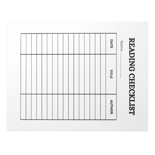 Bloc-note Reading Checklist Tracker (Devant)