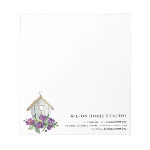 BLOC-NOTE RÉALISATEUR IMMOBILIER FLORAL BLANC RUSTIQUE