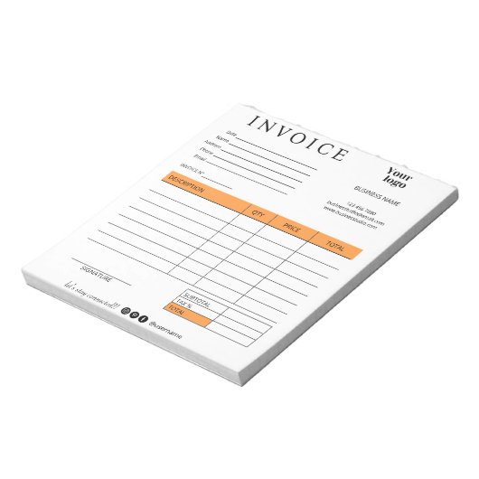 Bloc-note Réception de la facture commerciale des services s (Tourné)