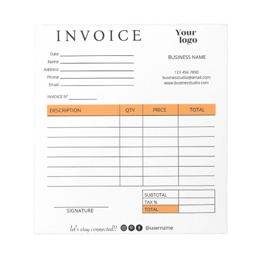 Bloc-note Réception de la facture commerciale des services s (Devant)