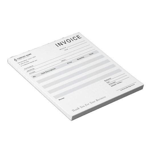 Bloc-note Réception de vente de facture d'entreprise moderne (Incliné)