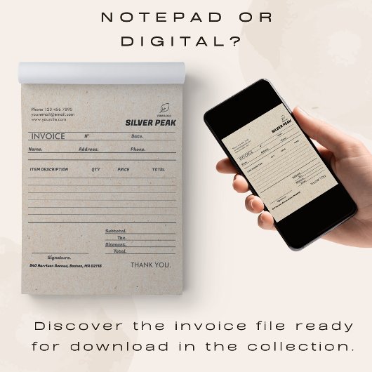 Bloc-note Réception de vente de facture Grey Kraft Petite en