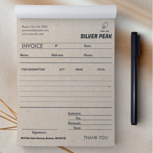 Bloc-note Réception de vente de facture Grey Kraft Petite en