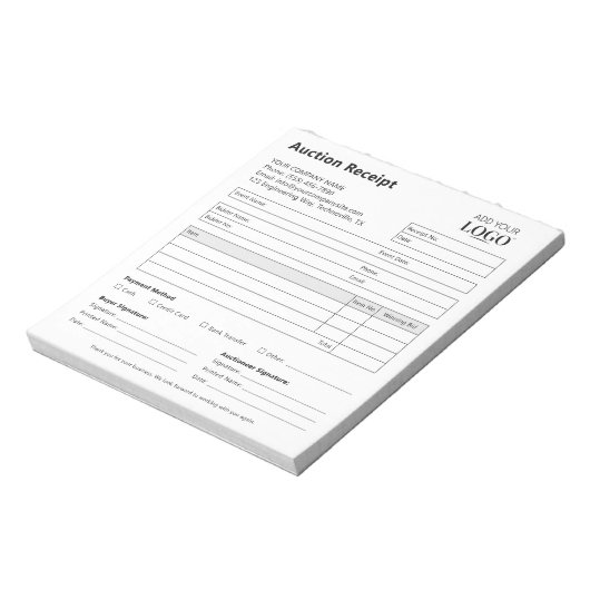 Bloc-note Réception d'enchère modifiable | Entreprises minim (Tourné)