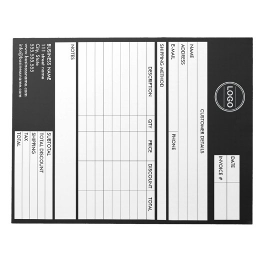 Bloc-note Réception du formulaire de logo commercial de fact (Devant)