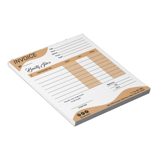Bloc-note Réception vente de facture professionnelle Esthéti (Incliné)