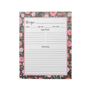 Bloc-note Recette de bois foncé rose rustique
