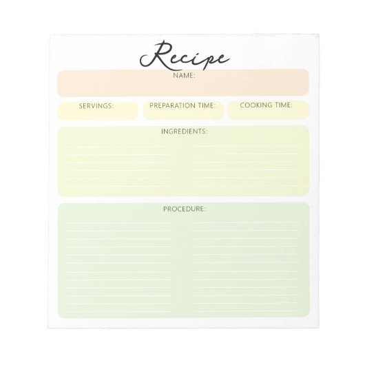 Bloc-note Recette de Cuisine de feuille blanche modifiable e (Devant)