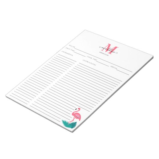 Bloc-note Recette de Flamant rose rose tropicale Monogramme  (Incliné)