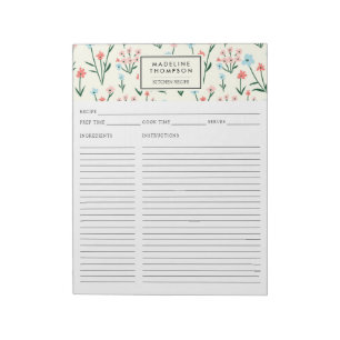 Bloc-note Recette de fleur botanique florale simple rose ble