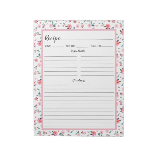 Bloc-note Recette de motif floral rose (Tourné)